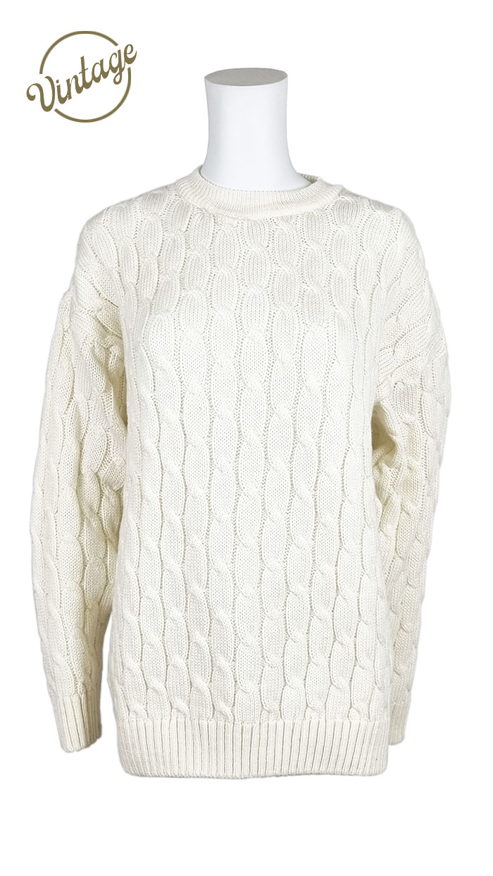 Maglione di lana con trecce bianco lungo