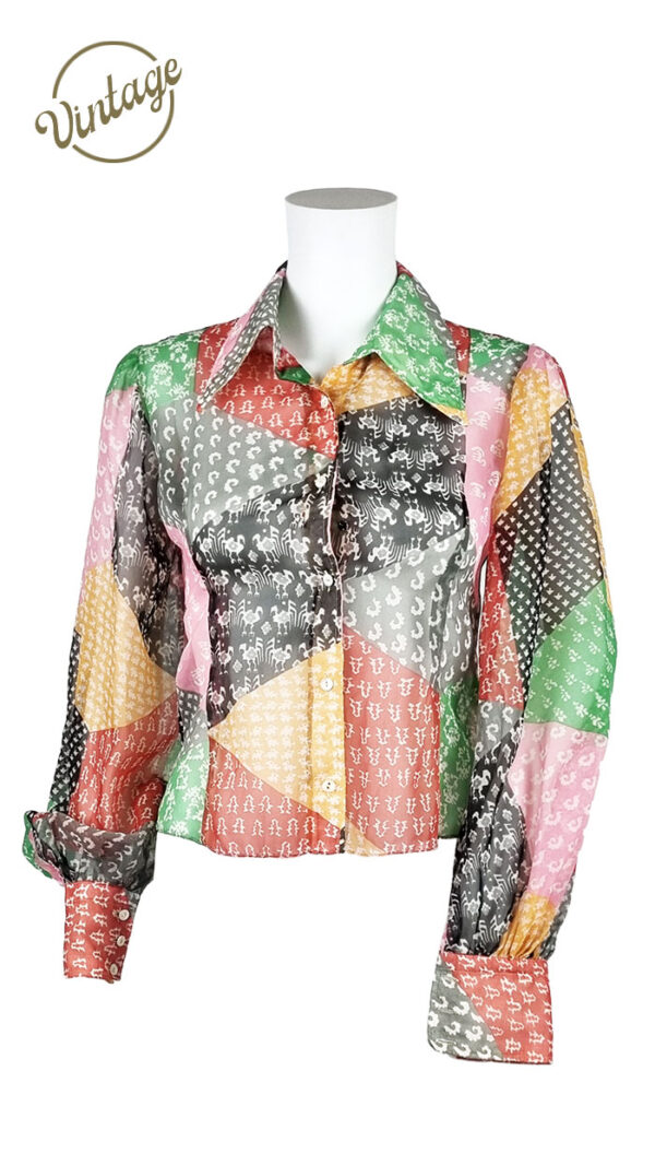 Camicia colorata effetto patchwork con maniche a lanterna