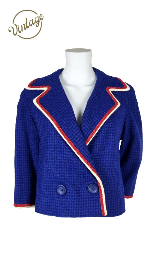 BLAZER-DI-LANA- PIED DE POULE-BLU-VINTAGE