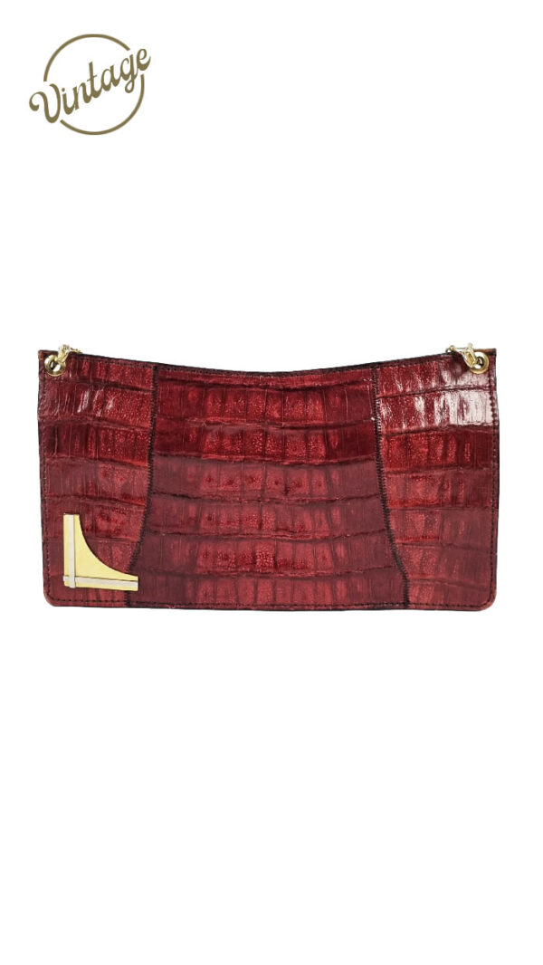 Borsa postina in pelle effetto coccodrillo con catena vintage