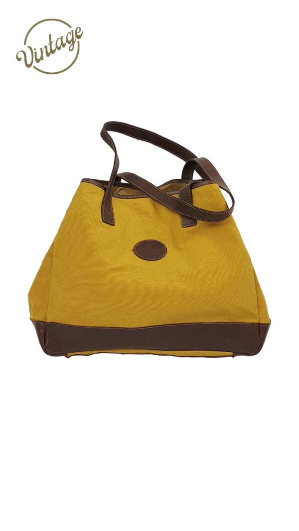 Borsone in tela con inserti in pelle color senape