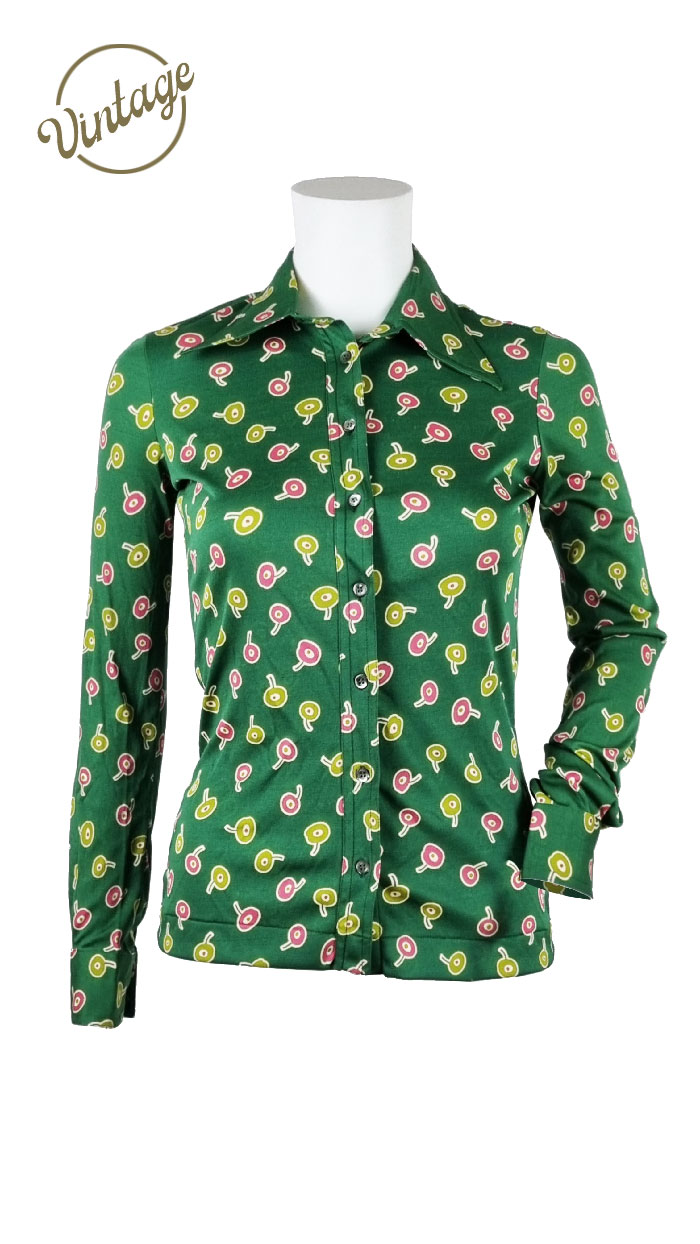 Camicia in tessuto stretch verde con stampa fiori