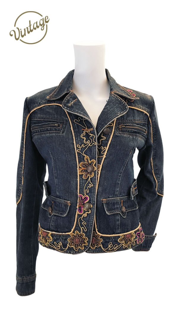 giubbino di jeans vintage con fiori ricamati