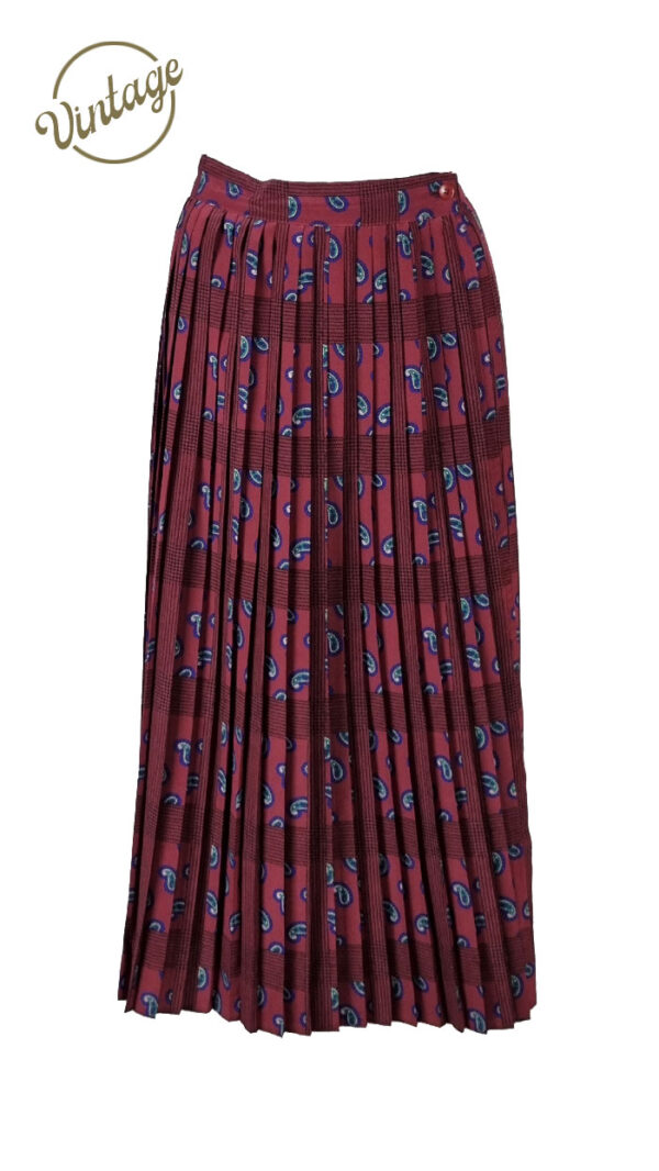 gonna plissè lunga fantasia paisley vintage