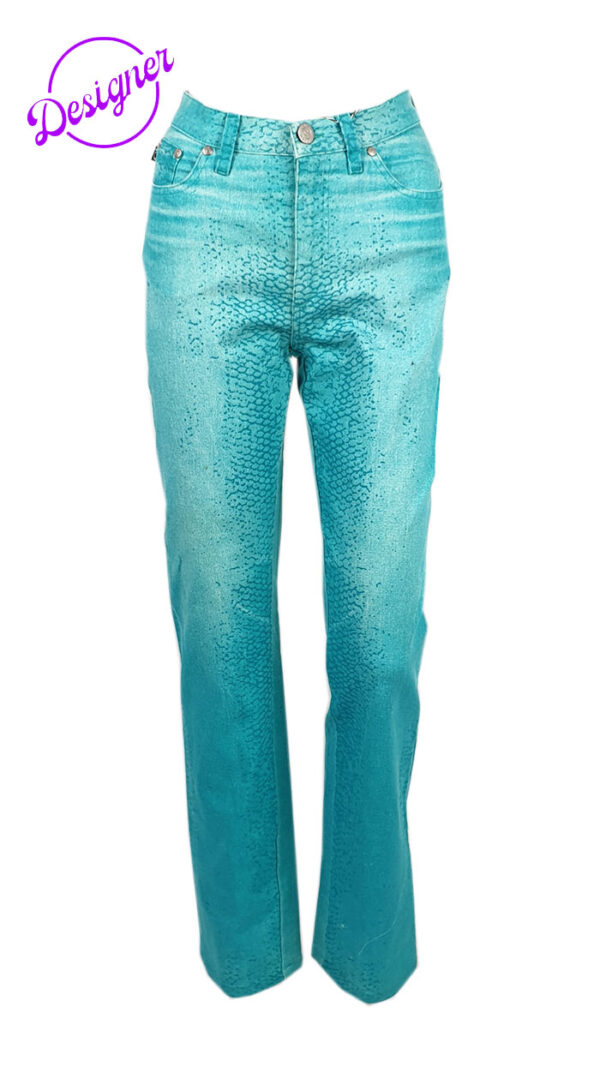 Jeans a vita alta verde acqua con stampa pitonata Just Cavalli
