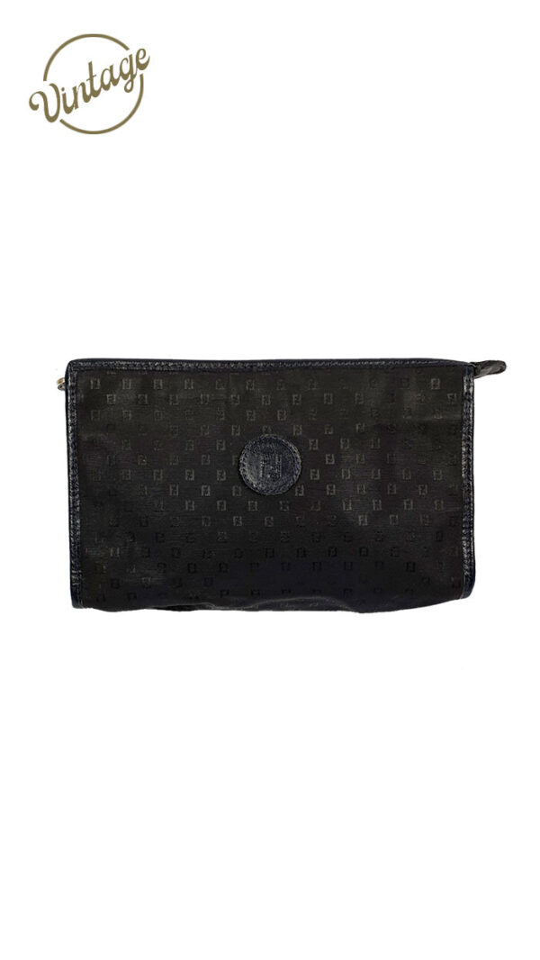 Pochette monogram nera in tessuto e pelle Fendi vintage
